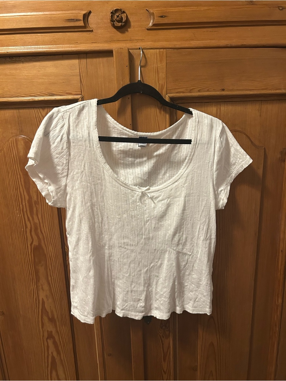 Old Navy Pointelle White Scoop Neck Short Sleeve Top with Front Tie